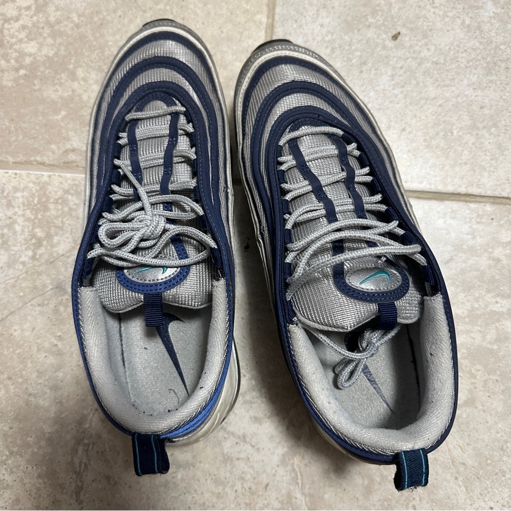 Nike Men's Air Max 97 Shoes, Metallic‎ Silver/Chlorine Blue size 10 used - Picture 2 of 8